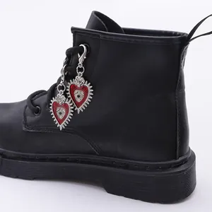 Gothic heart devil eye shoe charms with rose pendant on black leather boots