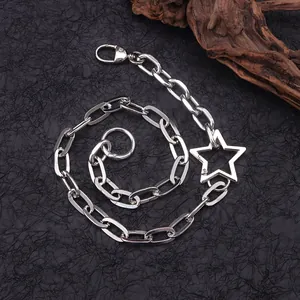 Silver hollow star pant chain with polished metal links for hip hop fashion accessories