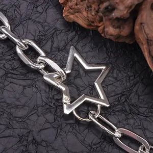 Hip hop silver hollow star pendant pants chain with thick metal links for unisex streetwear