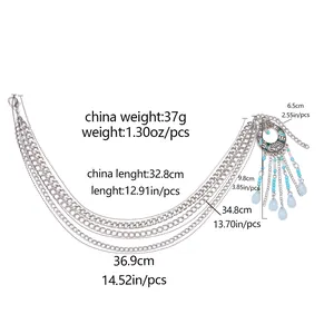 Chaîne de chaussure ethnique argentée avec émail turquoise et glands à perles bohèmes