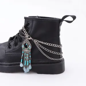 Chaînes de chaussures multicouches en métal style ethnique avec perles pour bottines