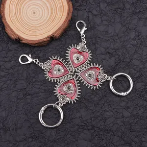 Gothic heart shoe buckle with red evil eye charms and rose metal links for boots