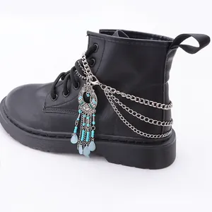 Chaîne de Chaussure Multicouche en Alliage d'Argent Style Bohème Ethnique Pendentif à Franges pour Bottes Martin Bijoux Vintage Décoration Femme