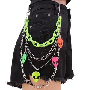 Punk Multi-Layer Alloy Barbed Wire Chain With Colorful Acrylic Alien Pendants Y2K Streetwear Metal Pant Chain For Women