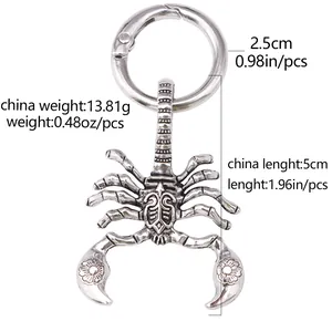 Detail view of gothic wing scorpion boot pendant with metal ring dimensions and weight