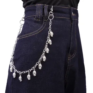 Chaîne de Pantalon en Métal Punk Gothique Avec Pendentifs Crâne Chaîne de Taille en Alliage Argent pour Halloween Rock Hip Hop Bijoux Unisexe
