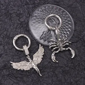 Gothic silver wing angel and scorpion pendants for boots with spring ring clasps