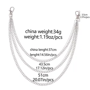 Three-layer multi-strand metal pants chain with lobster clasps and length specifications