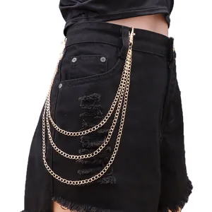 Golden multi-layer layered metal pant chain accessory with lobster clasps for jeans
