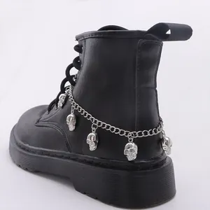 Punk Gothic Alloy Skull Pendant Boot Chain For Shoes Silver Metal Layered Shoe Chain Accessory For Men Women Halloween Jewelry