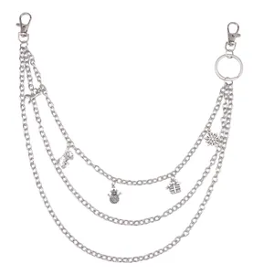 Three-layer silver metal pants chain with Christmas snowman, reindeer and snowflake charms