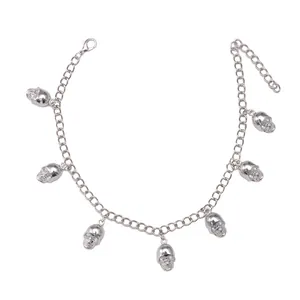 Silver metal boot chain with skull pendants in rock punk style for fashion shoes