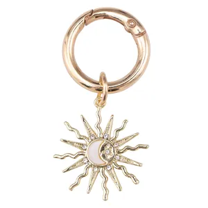 Golden sun moon star shoe charm with rhinestones and spring buckle for boots