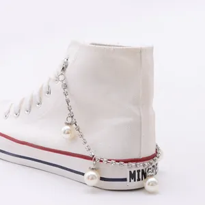 Sparkling Rhinestone Artificial Pearl Shoe Chain Decoration Alloy Metal Boot Charm Accessories For Martin Boots Canvas Shoes Women Fashion Jewelry