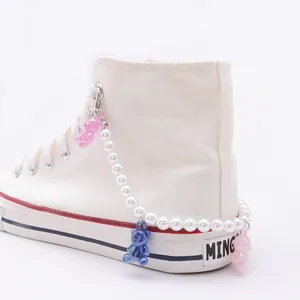 Pearls and resin bear charms shoe decoration chain for sneakers and clogs
