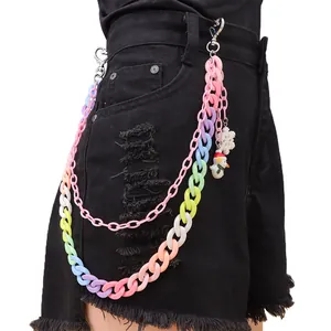 Rainbow acrylic layered pant chain with festive snowman and snowflake charms