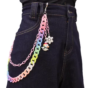 Multilayer Acrylic Candy Color Pants Chain With Snowman Snowflake Charms Christmas Waist Chain For Women Jeans Jewelry