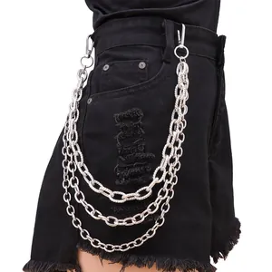 Catena per Pantaloni in Metallo Multistrato Punk per Uomo Donna Argento Gotico Hip Hop Rock Accessorio per Cintura Jeans Gioielli