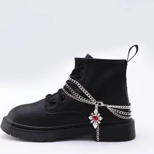 Chaîne de Chaussure en Alliage Multicouche Punk pour Bottes Martin Pendentif Croix Cœur Argent Strass Décoration Hip Hop Bijoux Gothiques