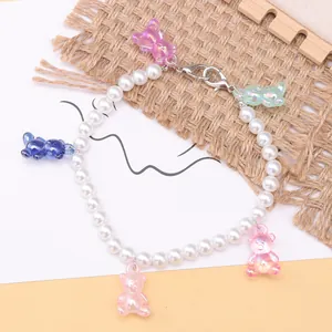 Colorful candy bear charms and imitation pearls chain with silver lobster clasp for shoes
