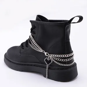 Multi-Layer Metal Shoe Chain For Boots With Black Pixel Heart Pendant Punk Y2K Silver Tone Boot Charms Decoration For Women Men