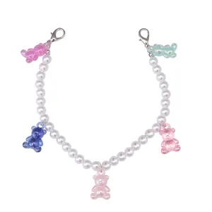 Chic beaded shoe chain with faux pearls and colorful resin bears for stylish footwear