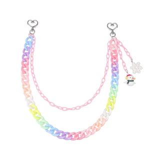 Colorful acrylic snowman pant chain with snowflake charms and heart metal buckles