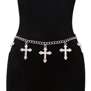 Catena da Vita con Pendente a Croce in Lega Vintage Hip Hop Punk Metallo Body Chain per Uomo Donna Cintura Regolabile