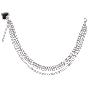 Three-layer silver metal shoe chain with a black pixel heart pendant for Y2K style fashion