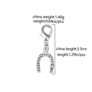 Silver horseshoe charm with Good Luck engraving and lobster clasp for shoes