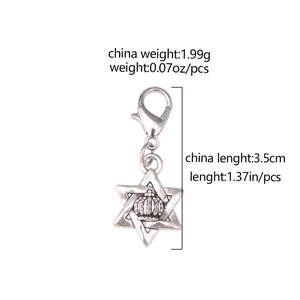 Silver hexagram star and crown pendant charm detail with size and weight specs