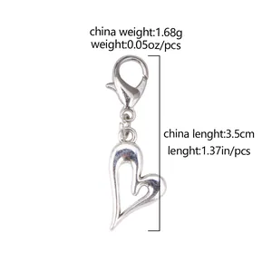 Silver hollow heart charm for boots with lobster clasp, 3.5cm length detail view