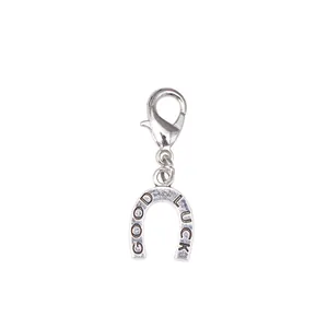 Silver horseshoe pendant with Good Luck engraving and lobster clasp for boots