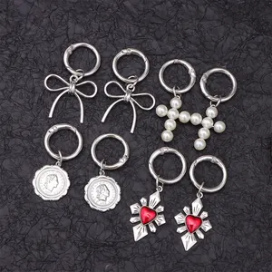 Gothic Metallanhänger Set mit Schleife, Perle H, Italienischer Münze und Herz Kreuz