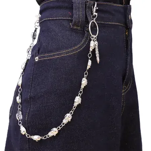 Unisex Punk Gothic Metalen Schedelkop Broekketting Zilver Hip Hop Tailleketting Met Kogelhanger Voor Dames Heren Sieraden