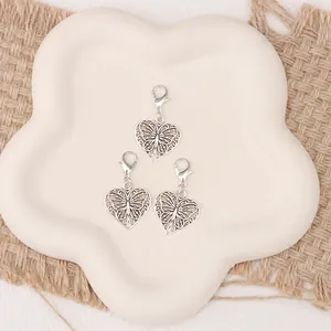 Three-piece silver butterfly heart pendants with lobster clasps for shoes and bags