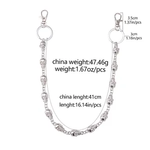 Detail of hip hop skull trousers chain with 41cm length and 47.46g weight specs