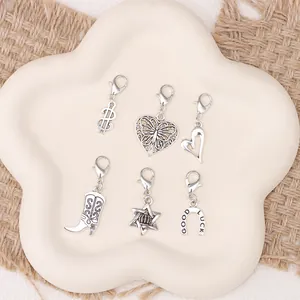 6-piece vintage silver alloy charms set with butterfly and lucky horseshoe designs