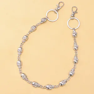 Silver skull chain belt with lobster clasp and hip-hop punk metal trouser chain links