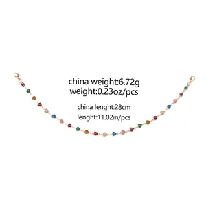 Detailed view of bohemian colorful beaded hat chain with lobster clasp and measurements