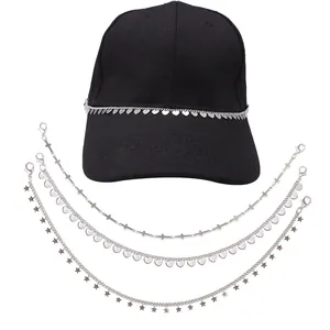 Retro Simple Metal Hat Chain Accessory For Women Baseball Cap Decoration Heart Star Cross Pendant Punk Street Jewelry Gift