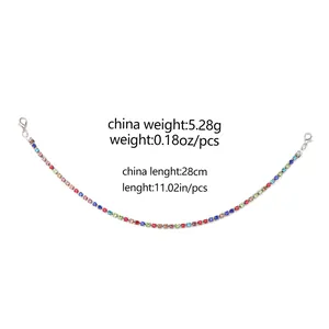 Bohemian colorful heart chain accessory with rhinestones showing 28cm length and lobster clasps