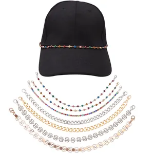 Bohemian Colorful Heart Hat Chain Rhinestone Gold Silver Metal Decorative Chain For Baseball Caps Bags DIY Jewelry Accessory