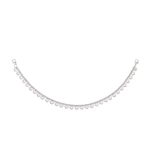 Silver chain hat accessory with heart pendants and lobster clasps on white background