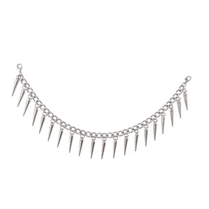 Silver punk hat chain with spike rivet pendants and lobster clasps for gothic fashion