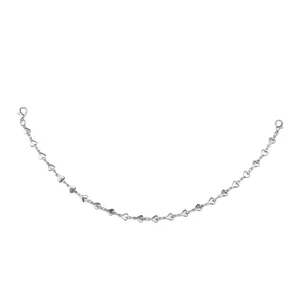 Detail of silver heart-shaped chain with double lobster clasps for hat accessory