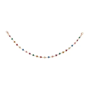 Bohemian colorful beaded chain accessory with gold links and miniature triangle beads