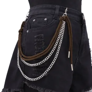 Punk Hip Hop Mehrlagig Metall Hosenkette Mit Geflochtenem Baumwollseil Für Herren Damen Jeans Accessoire Streetwear Schmuck