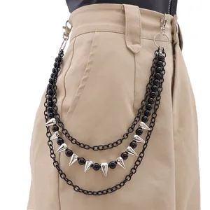 Punk Hip Hop Multi Layer Pants Chain Alloy Metal Spike Rivet Bead Gothic Waist Chain For Men Women Streetwear Accessory