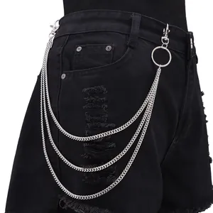 Punk Hip Hop Silver Metal Multi Layer Waist Chain For Women Men Alloy Circle Ring Pants Chain Streetwear Fashion Jewelry
